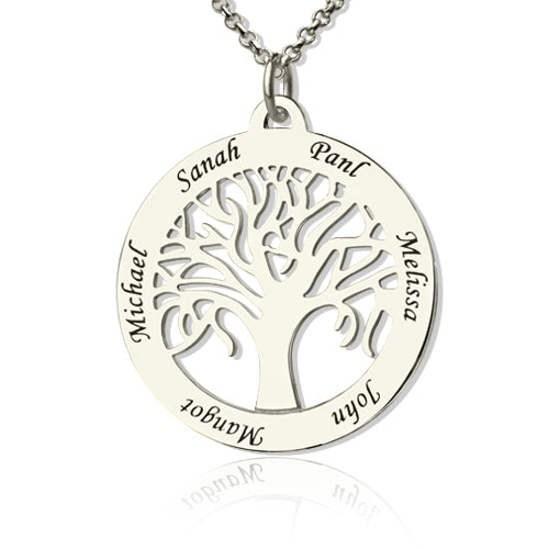 Collana personalizzabile Albero della vita con 6 nomi incisi in argento 