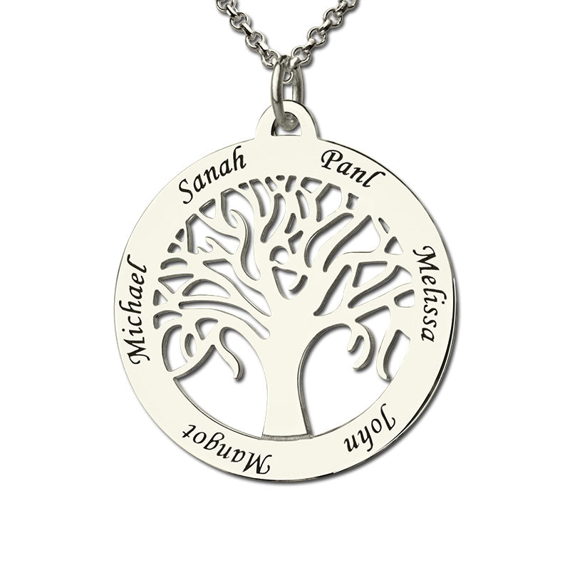 Collana personalizzabile Albero della vita con 6 nomi incisi in argento 