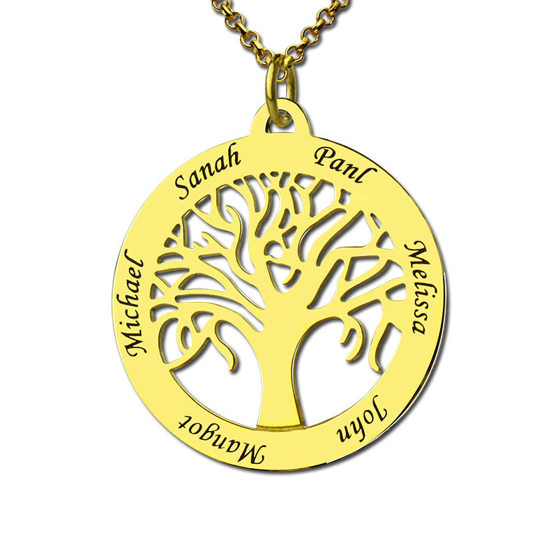 Collana personalizzabile Albero della vita con 6 nomi incisi in argento 