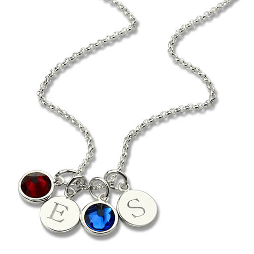 Personalized Double Initial Charm Necklace with Birthstones