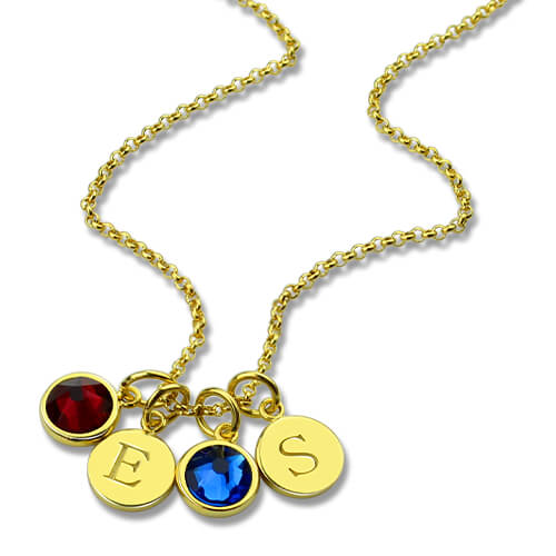 Personalized Double Initial Charm Necklace with Birthstones