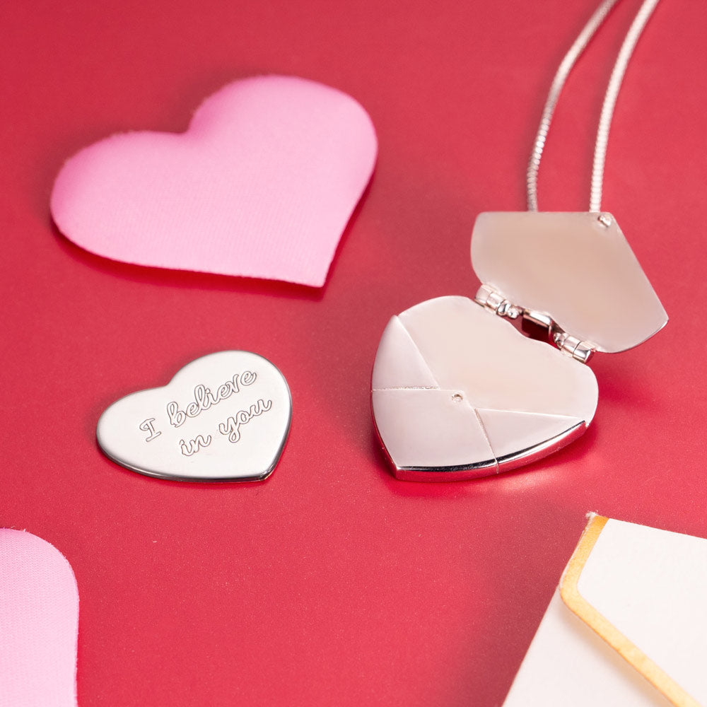 Personalized Secret Message Envelope Heart Locket Necklace