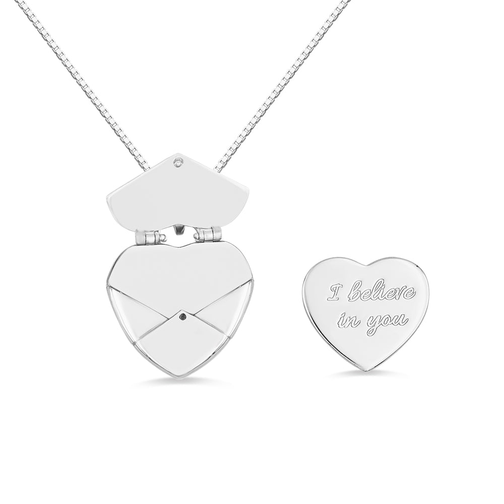 Collana con ciondolo a forma di cuore con busta con messaggio segreto personalizzato 