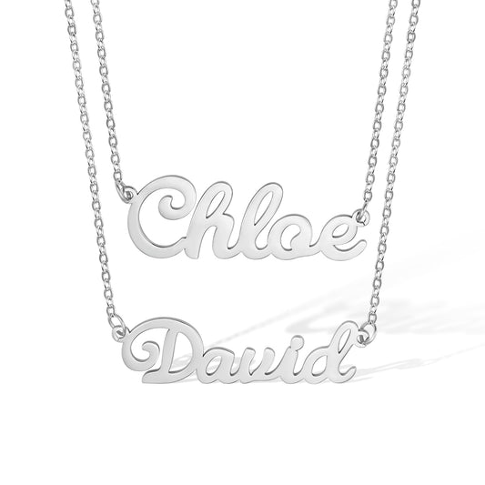 Double Layer Names Necklace In Stainless Steel