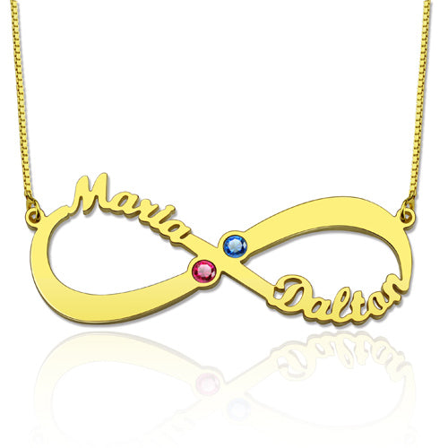 Collana con 2 nomi e pietre portafortuna Infinity Love in argento sterling 