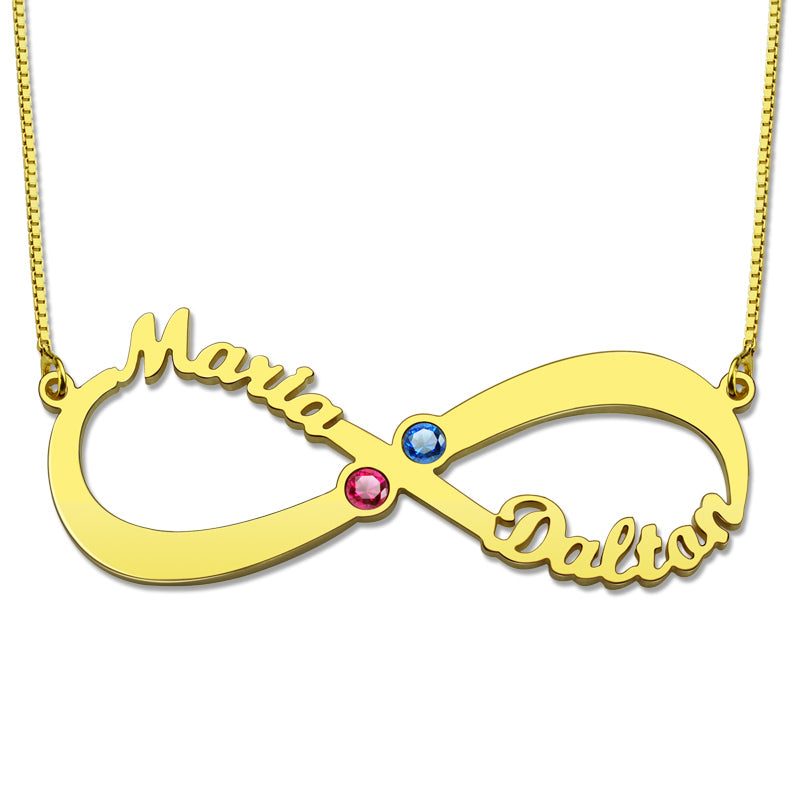 Collana con 2 nomi e pietre portafortuna Infinity Love in argento sterling 