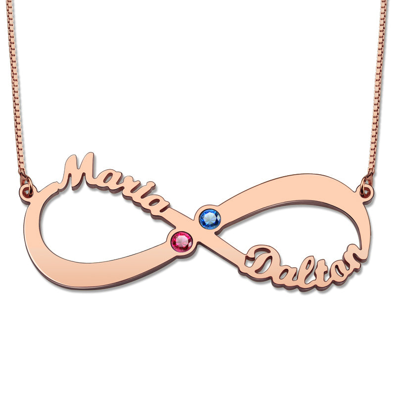 Collana con 2 nomi e pietre portafortuna Infinity Love in argento sterling 