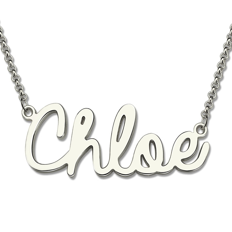 Collana personalizzata con nome in stile corsivo in argento sterling 