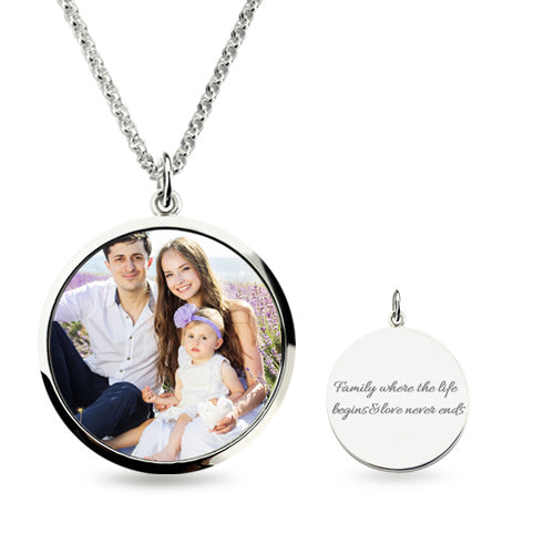 Collana con fotografia a colori incisa in resina epossidica in argento sterling 