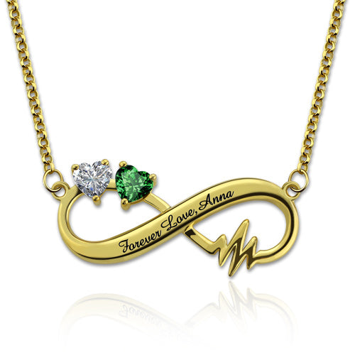 Heartbeat Infinity Necklace With Birthstones