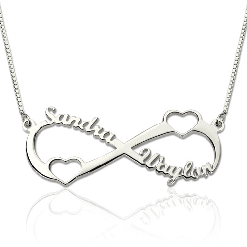 Collana con doppio cuore infinito e nomi in argento sterling 