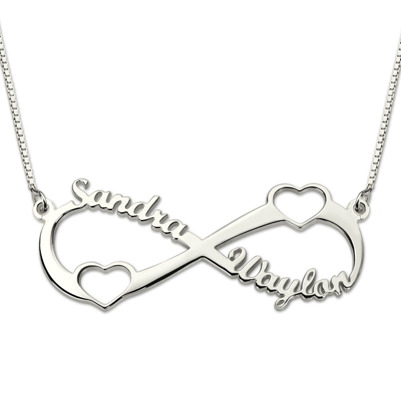 Collana con doppio cuore infinito e nomi in argento sterling 