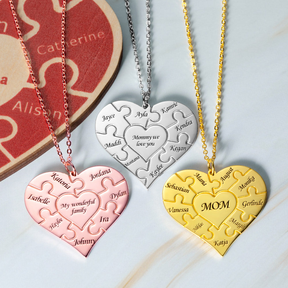 Personalized Heart Puzzle Necklace Silver