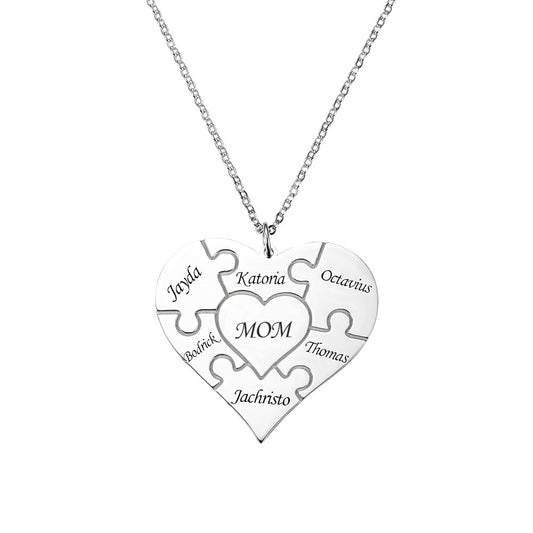 Personalized Heart Puzzle Necklace Silver