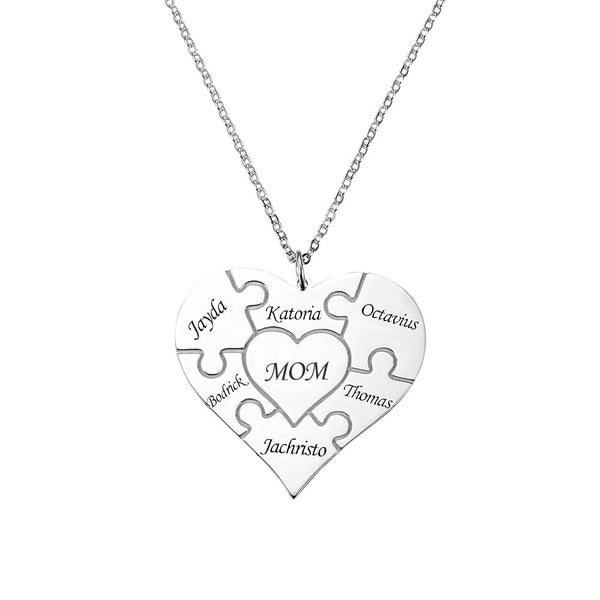 Personalized Heart Puzzle Necklace Silver