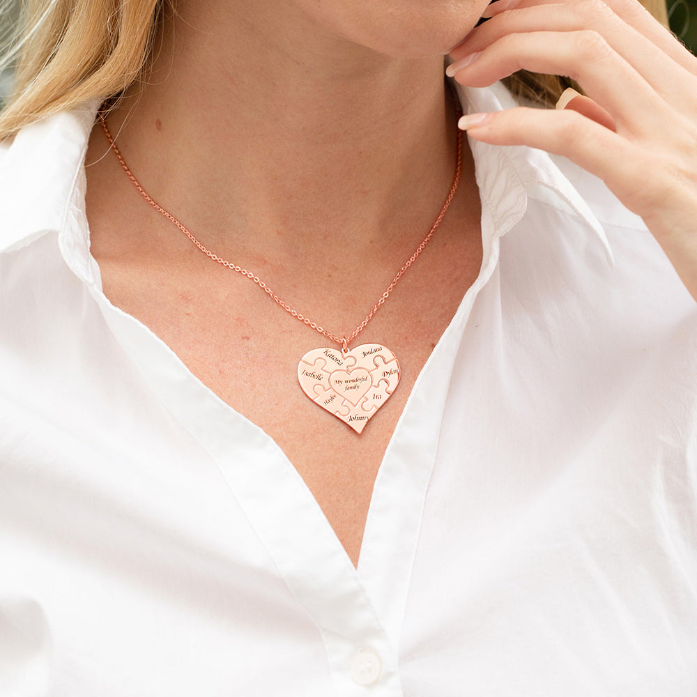 Collana personalizzata con puzzle a forma di cuore in argento 