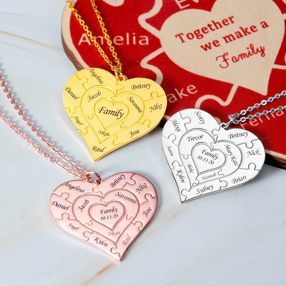 Personalized Heart Puzzle Necklace Silver