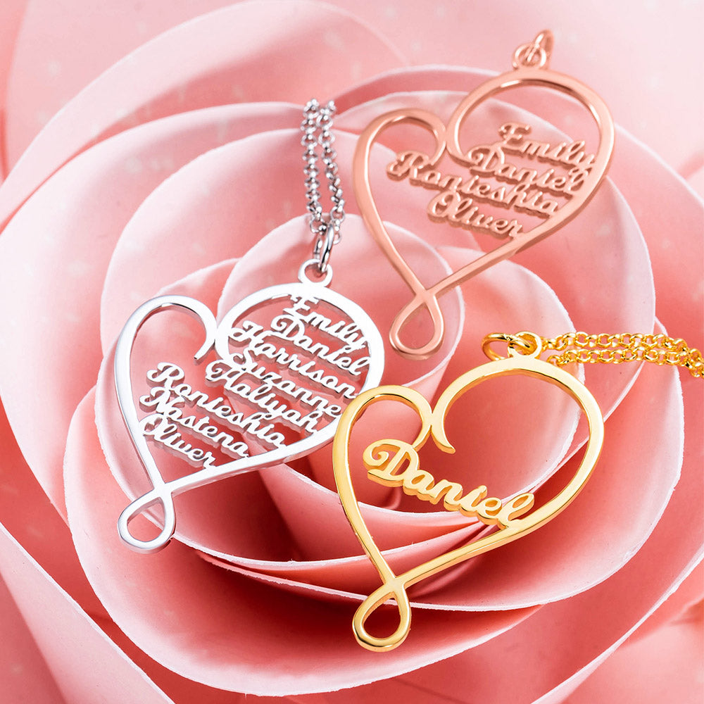 Collana personalizzata con cuore e abbraccio per la mamma in argento sterling 925 