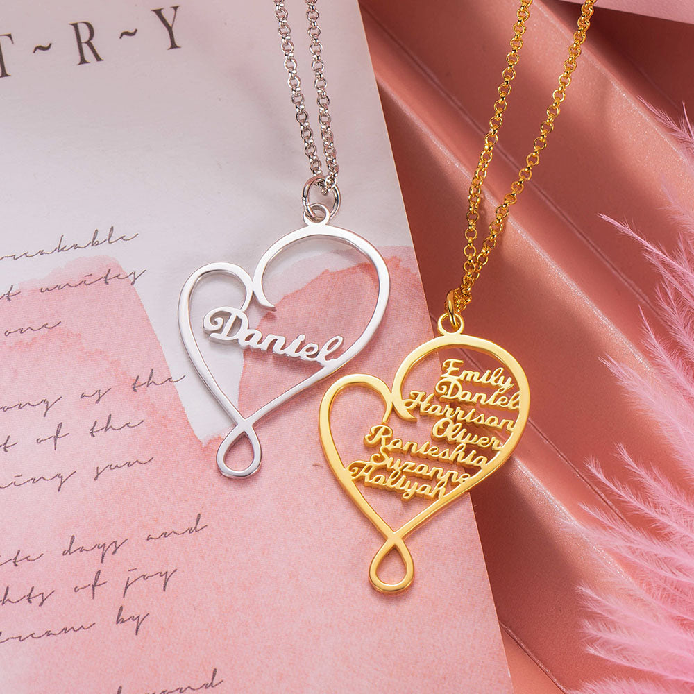 Collana personalizzata con cuore e abbraccio per la mamma in argento sterling 925 