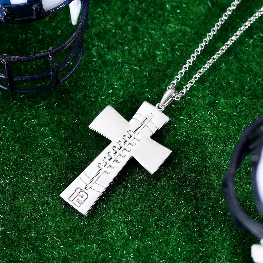 Engraved Football Cross Necklace