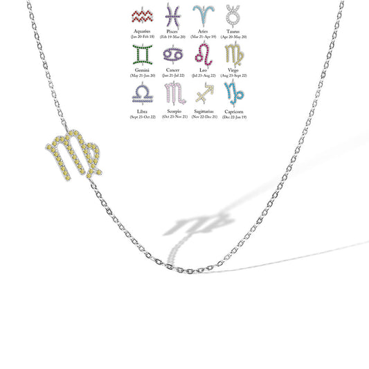 Collana personalizzata con segno zodiacale laterale e pietra portafortuna - Stile simbolo 