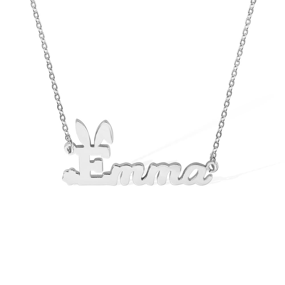 Personalized Name Easter Bunny Necklace Stainless Steel