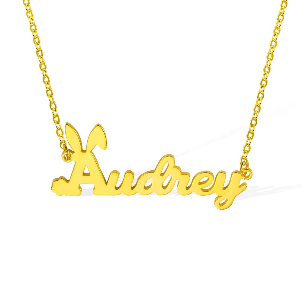 Personalized Name Easter Bunny Necklace Stainless Steel