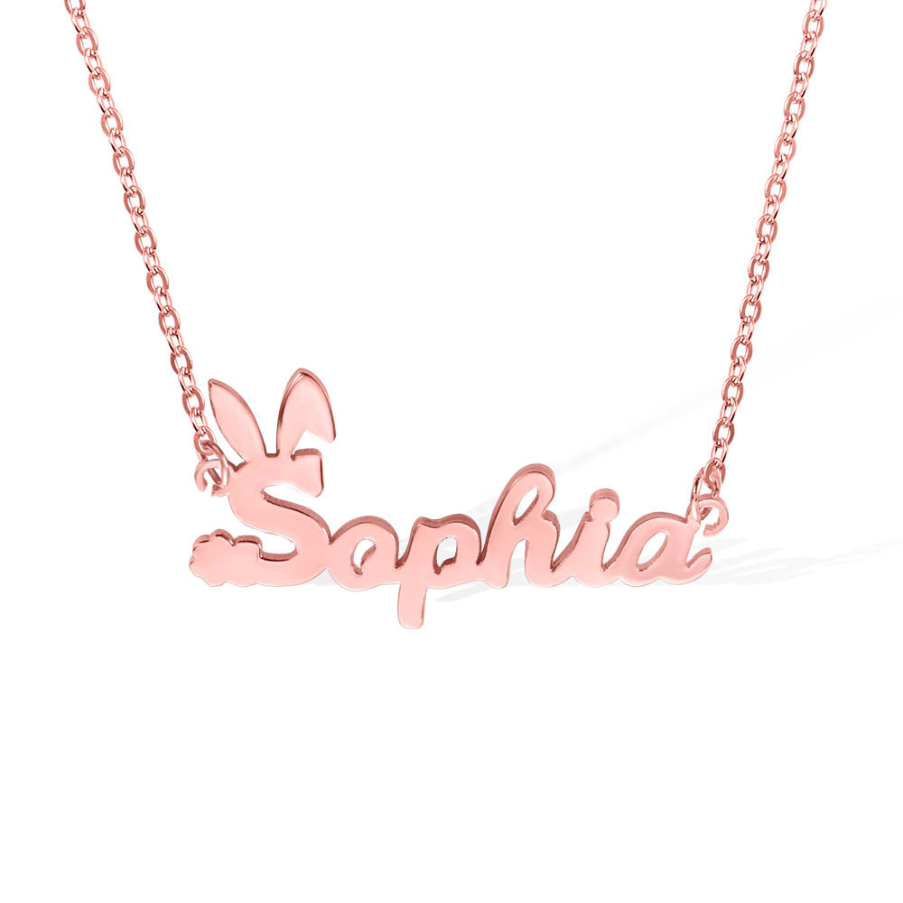 Personalized Name Easter Bunny Necklace Stainless Steel