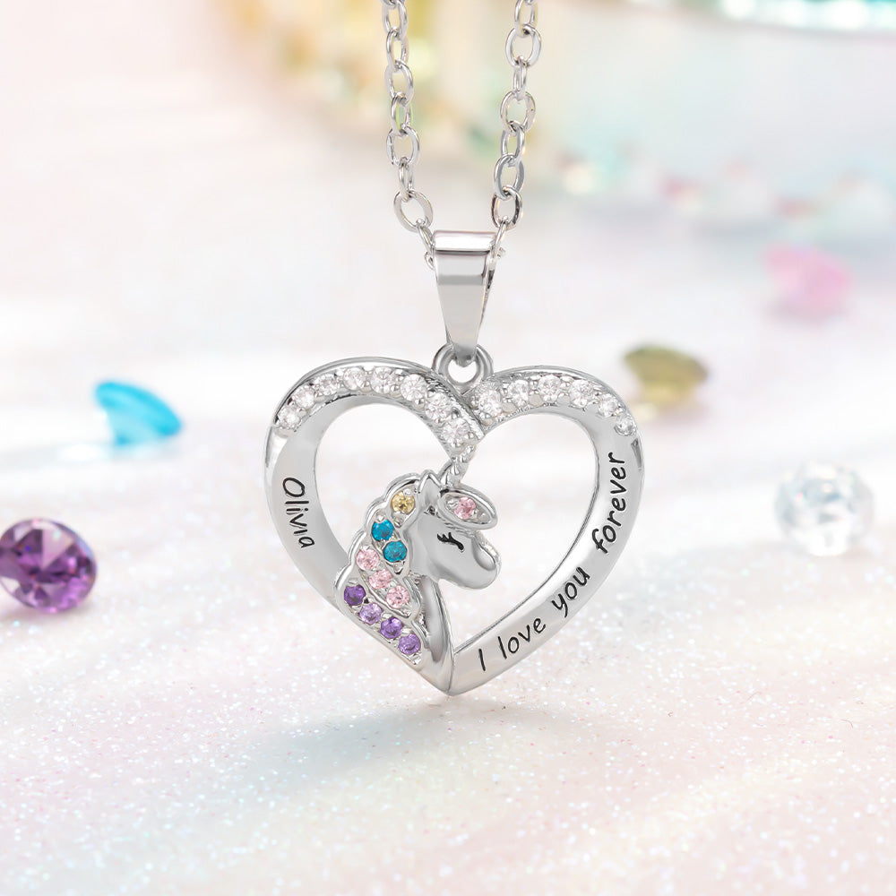 Collana personalizzata con ciondolo a forma di unicorno a forma di cuore