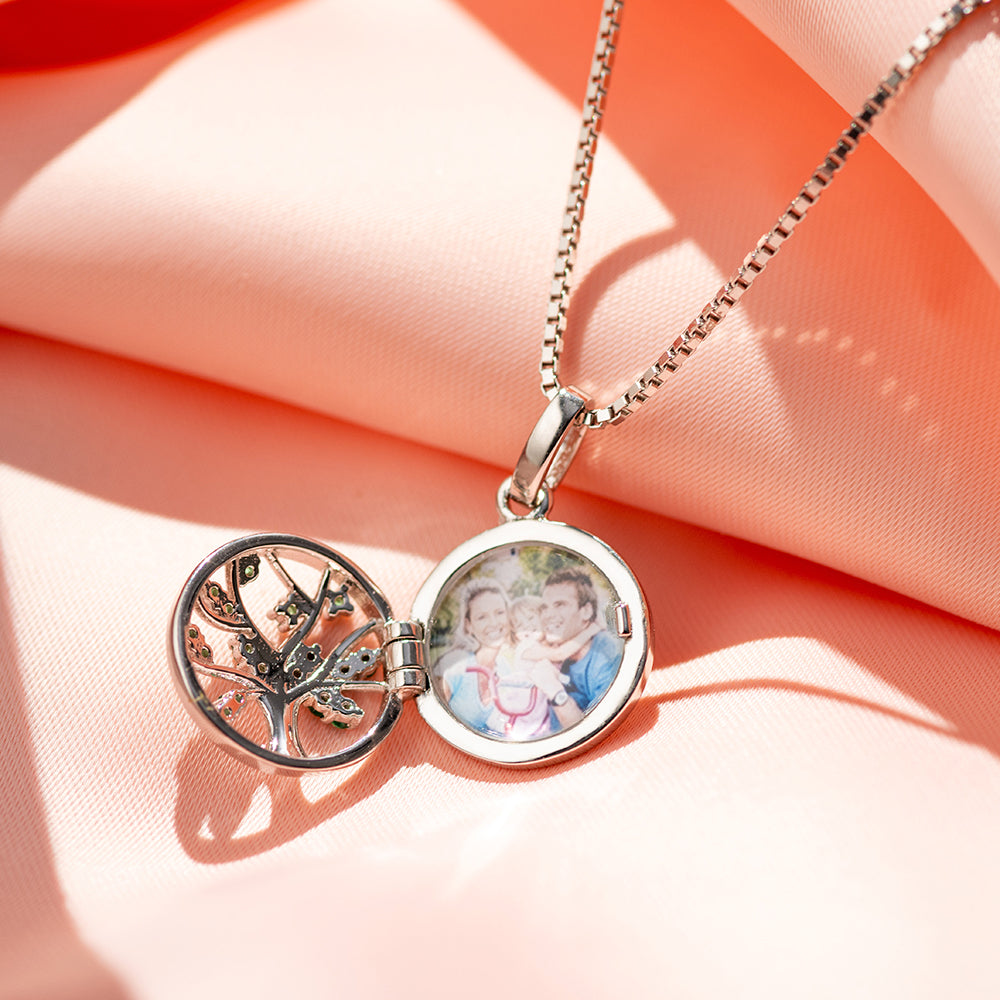 Engraved Unique Family Tree Photo Locket Sterling Sliver