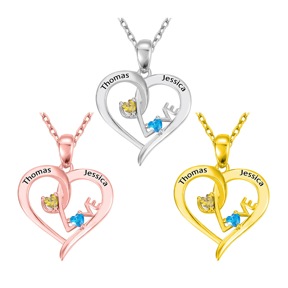 Collana con nome personalizzabile a forma di cuore con pietre portafortuna 