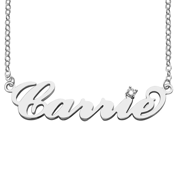 Collana in argento sterling con nome Carrie e pietra portafortuna