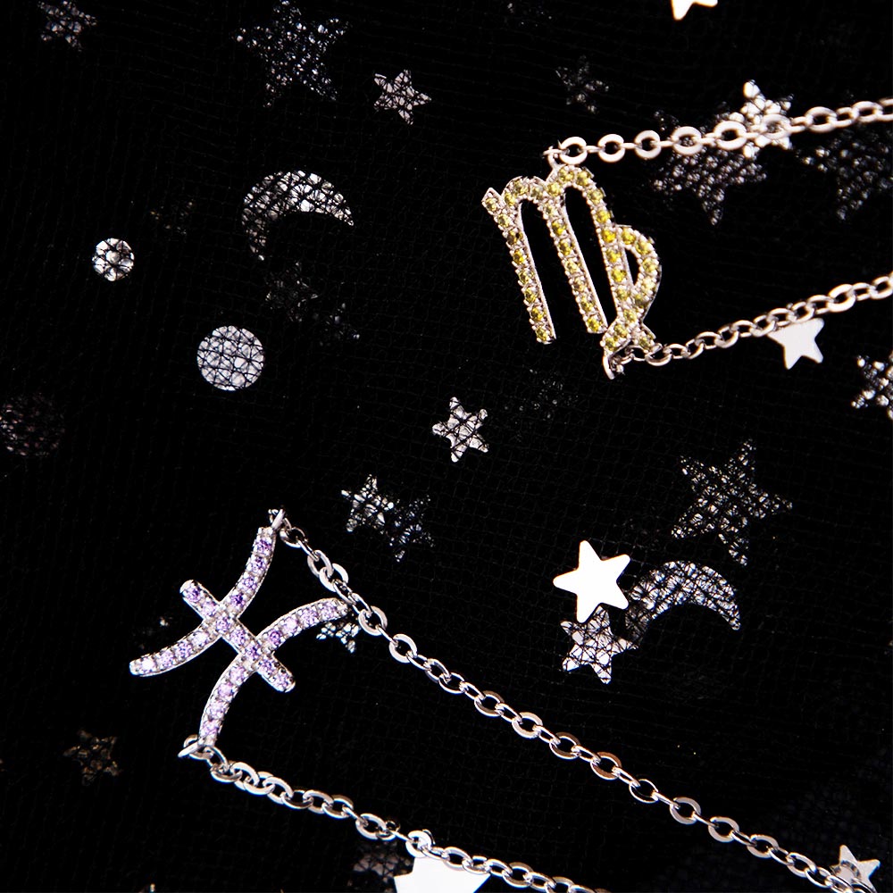 Collana personalizzata con segno zodiacale laterale e pietra portafortuna - Stile simbolo 