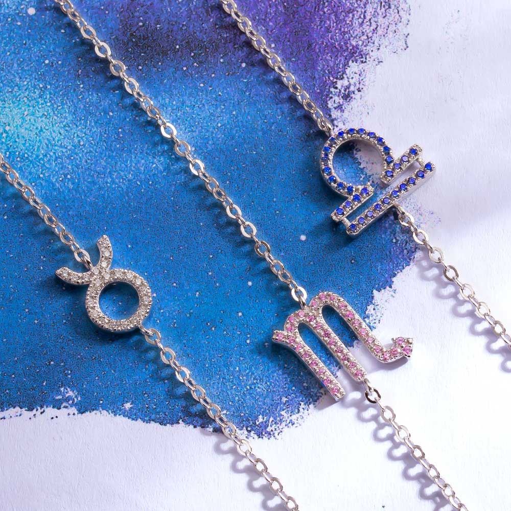 Collana personalizzata con segno zodiacale laterale e pietra portafortuna - Stile simbolo 