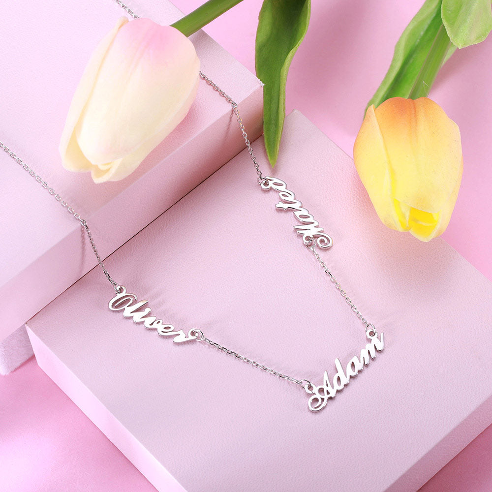 Personalized Three Names Necklace Stainless Steel