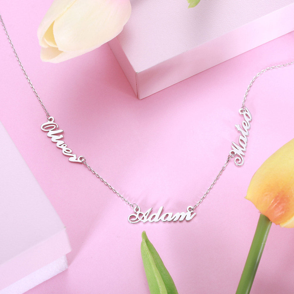 Personalized Three Names Necklace Stainless Steel