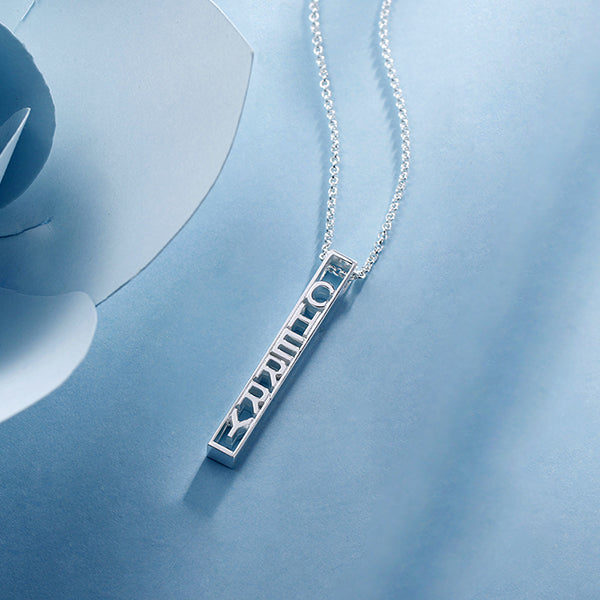 Personalized Special 3D Bar Necklace In Silver