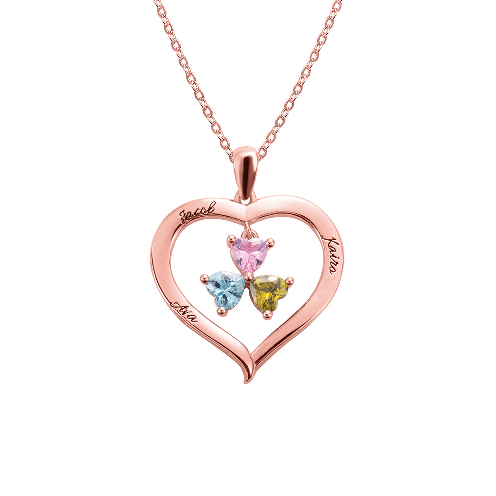 Collana personalizzata con 3 pietre portafortuna a forma di cuore con incisione in argento 