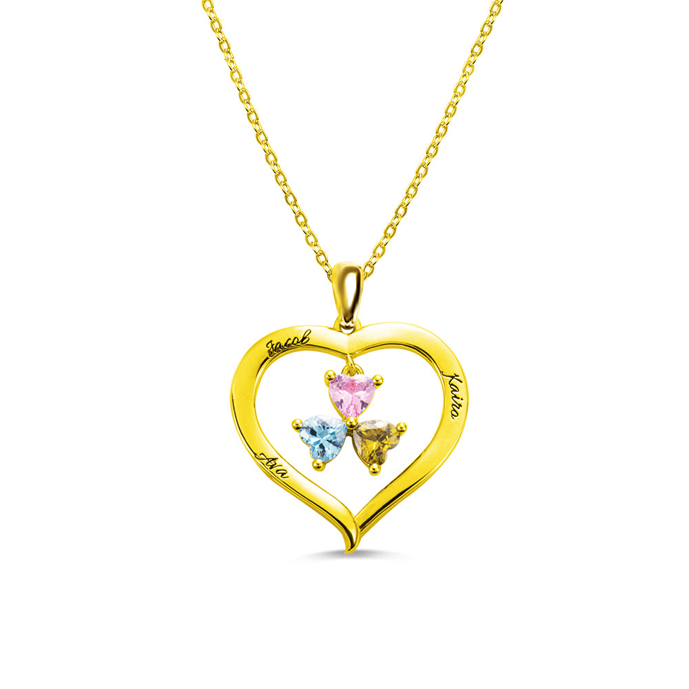 Collana personalizzata con 3 pietre portafortuna a forma di cuore con incisione in argento 