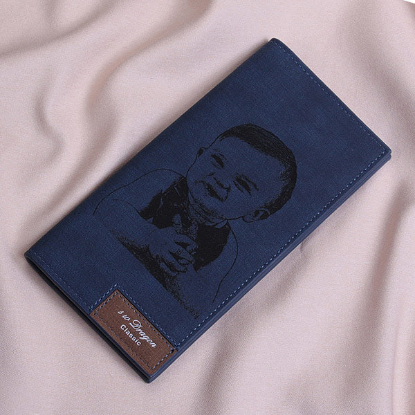 Men's Engraved Photo Leather Long Wallet