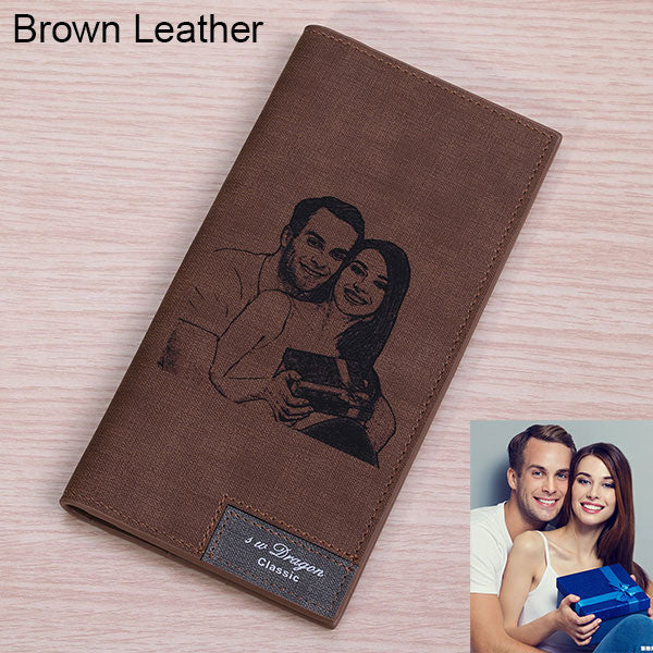 Men's Engraved Photo Leather Long Wallet