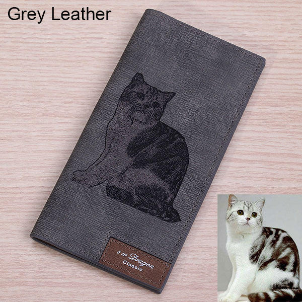 Men's Engraved Photo Leather Long Wallet