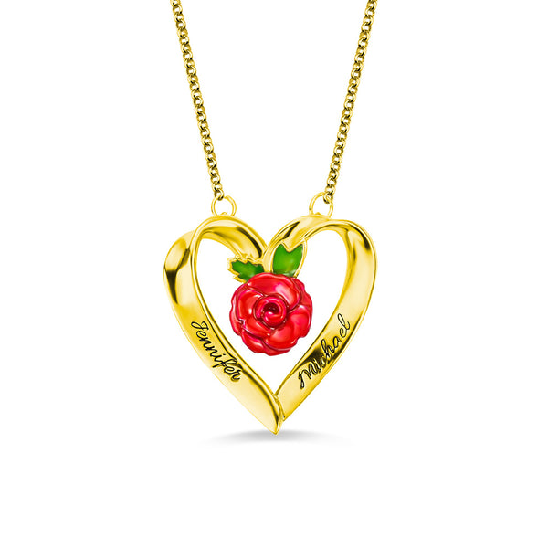 Collana personalizzata con cuore di rosa 