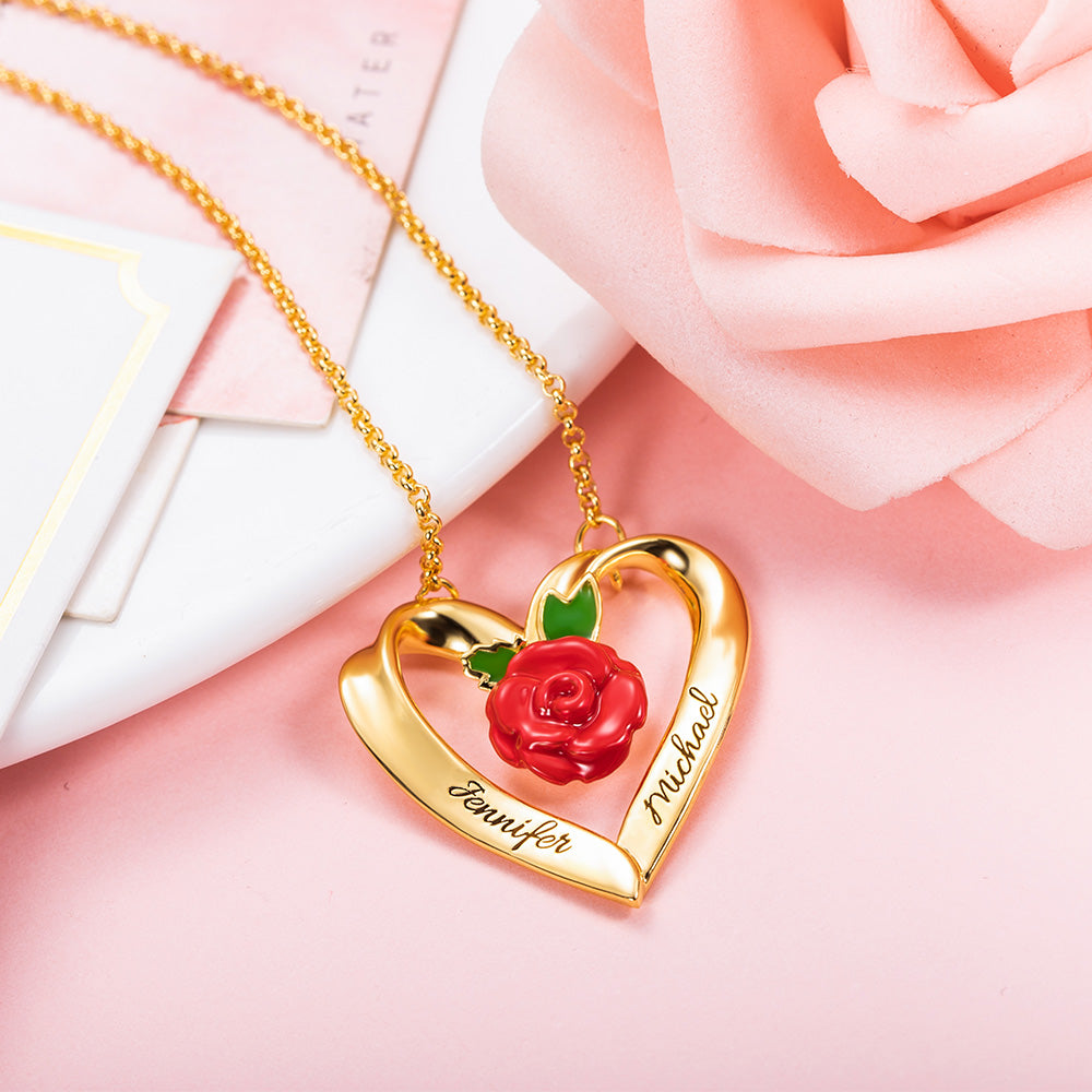 Collana personalizzata con cuore di rosa 