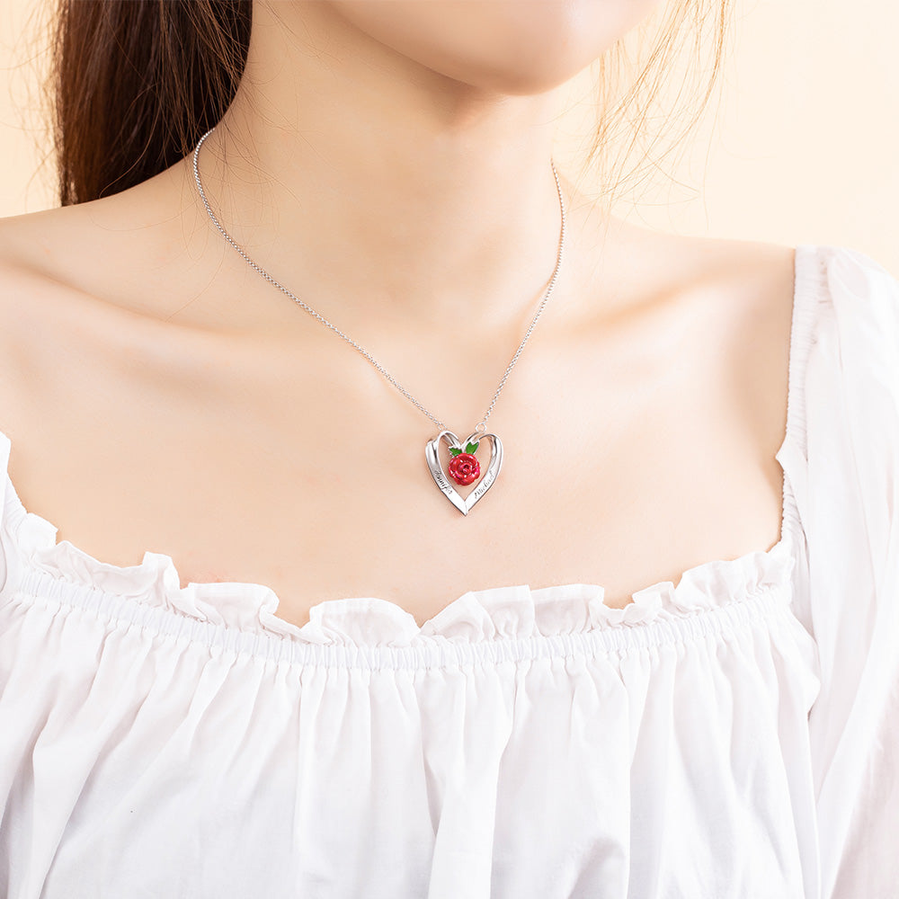 Personalized Rose Heart Necklace