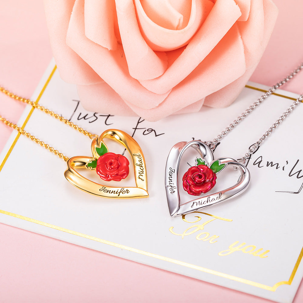 Collana personalizzata con cuore di rosa 