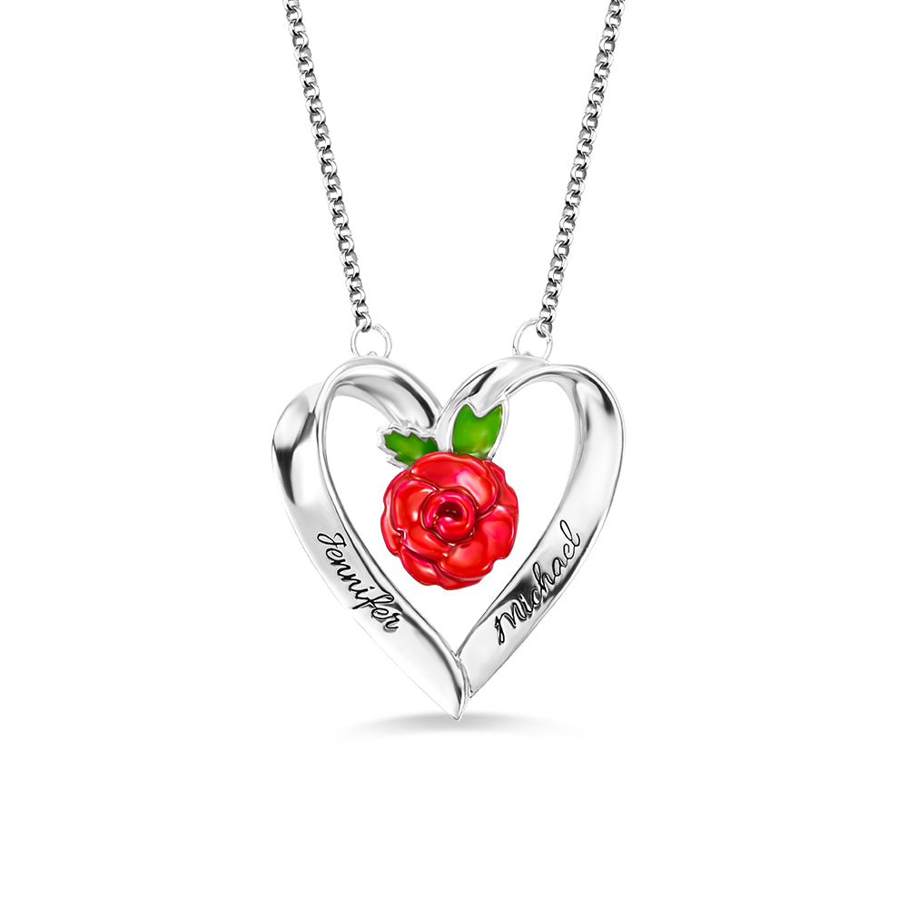 Collana personalizzata con cuore di rosa 