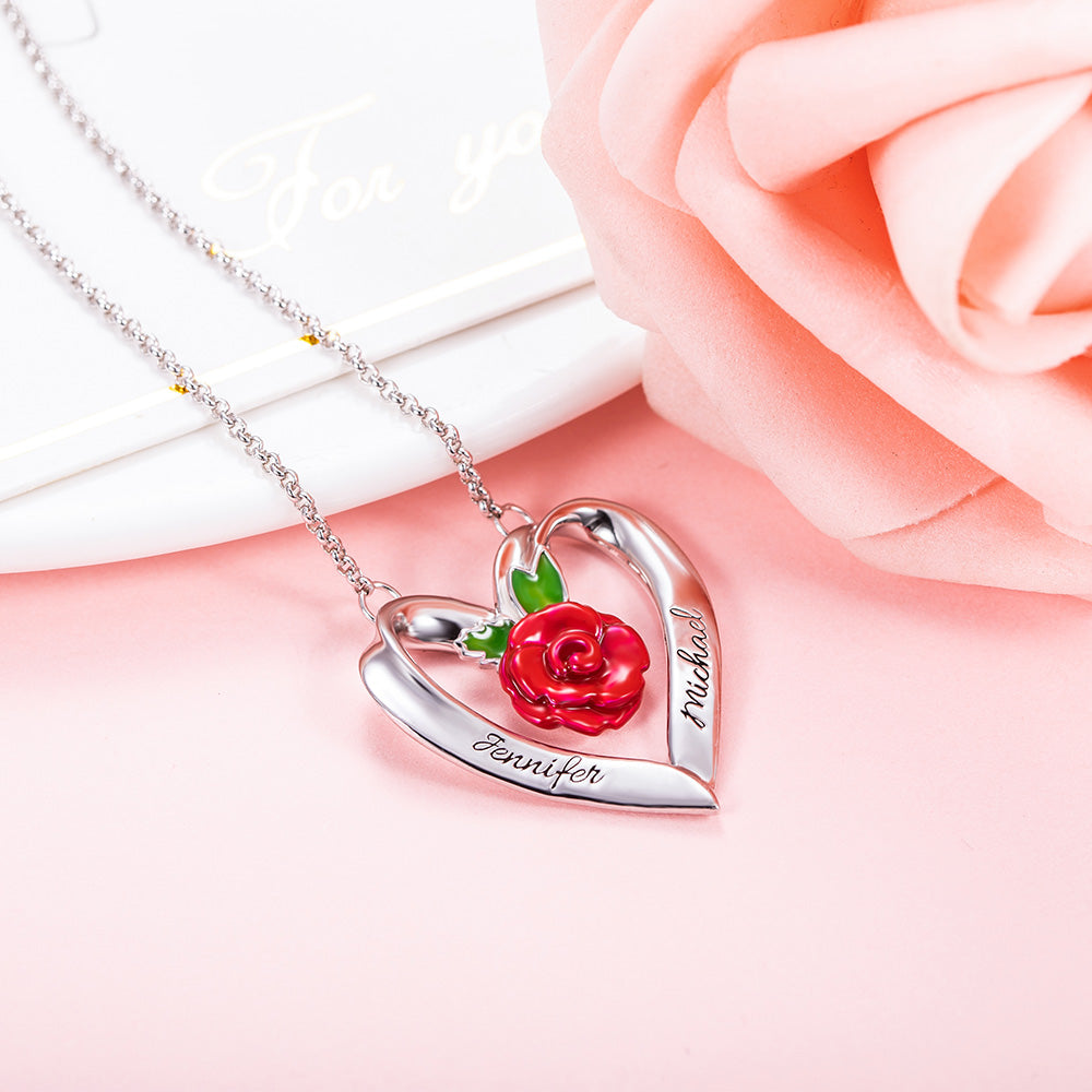 Collana personalizzata con cuore di rosa 