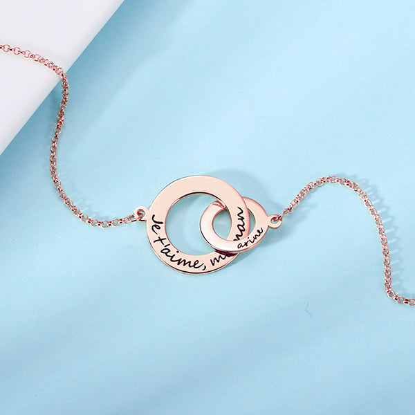 Engraved Interlocking Circle Necklace in Rose Gold