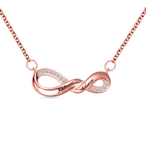 Collana con doppio nome infinito inciso per lei in oro rosa